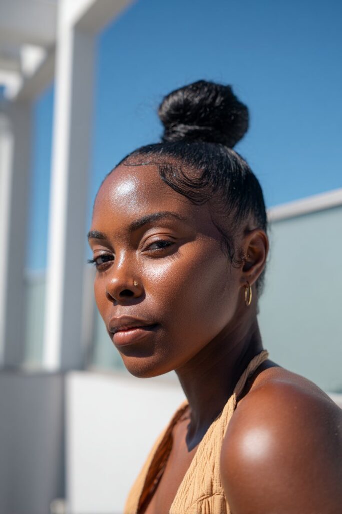 Summer hairstyles for black women sleek top knot