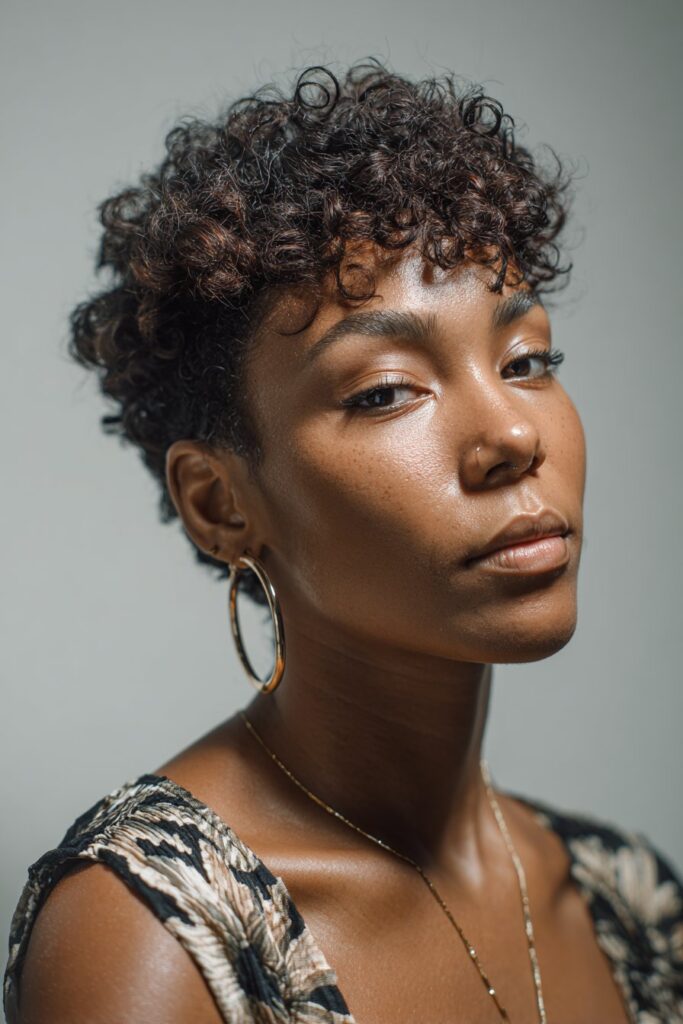 Low maintenance short natural haircut for black female textured pixie cut