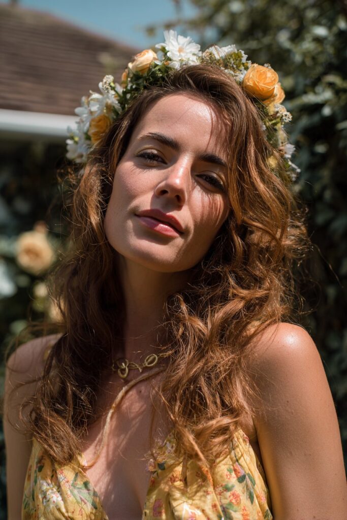Memorial day hairstyles textured waves floral crown