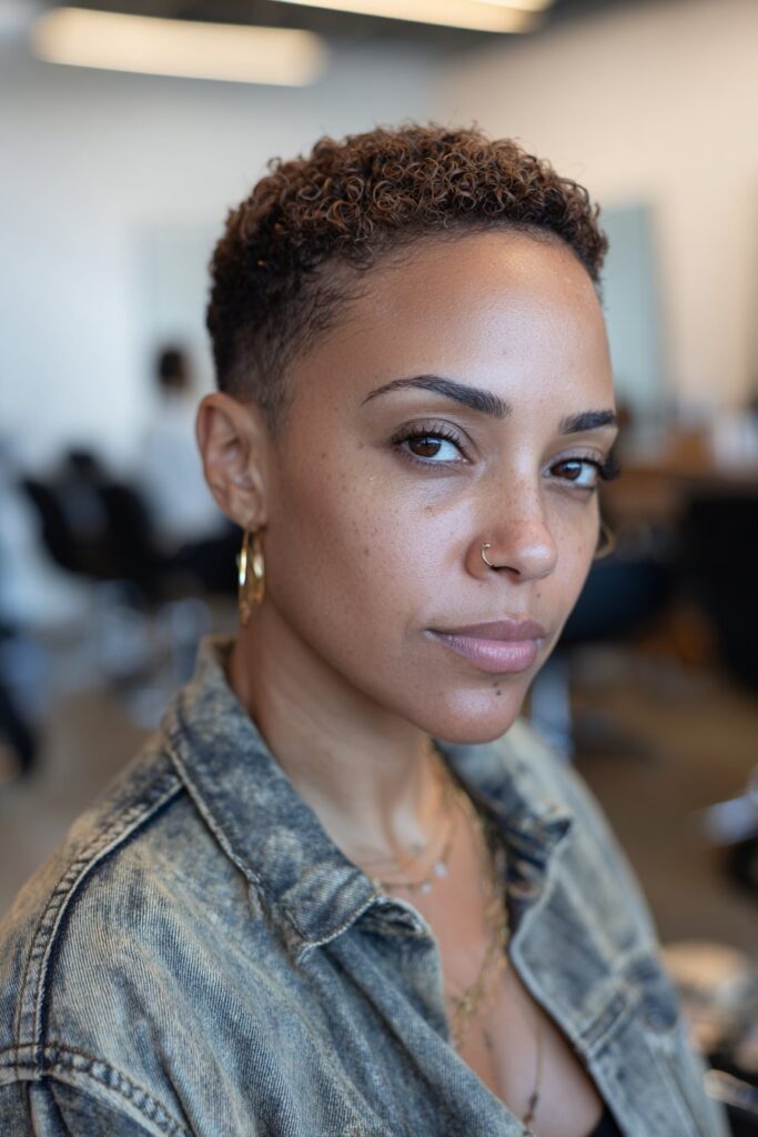 Low maintenance short natural haircut for black female TWA afro