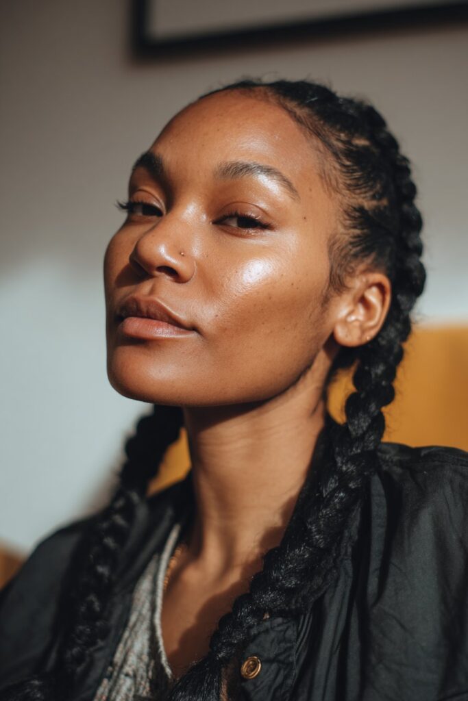 Half braided hairstyle natural hair front French braids