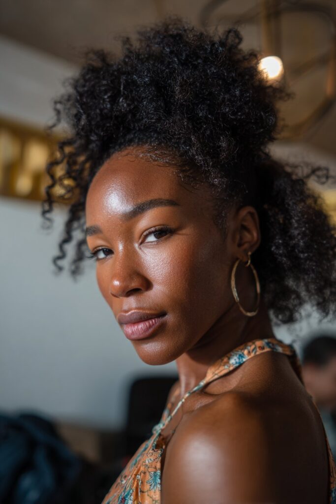 Natural updo hairstyles black women voluminous crown