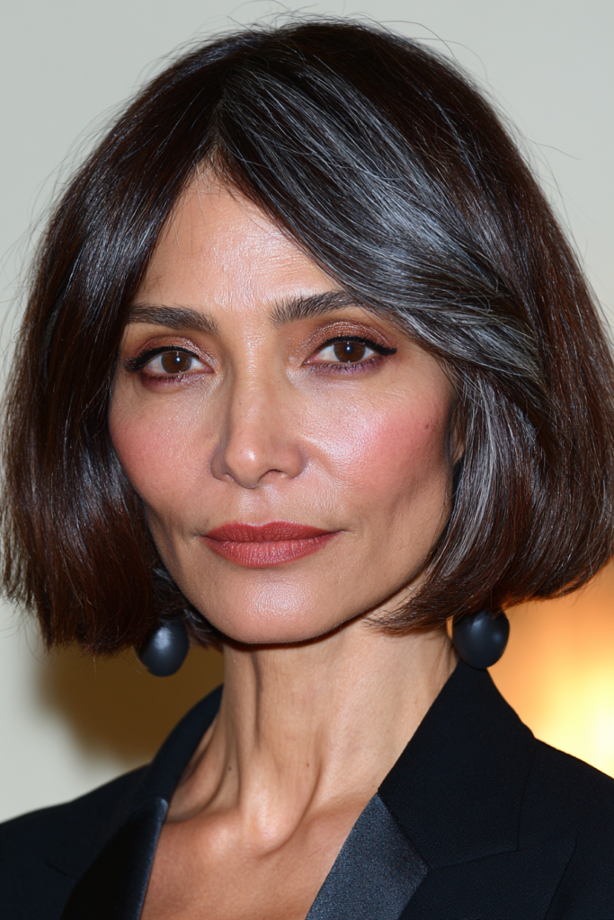 Side part bob for women over 50 French bob fringe