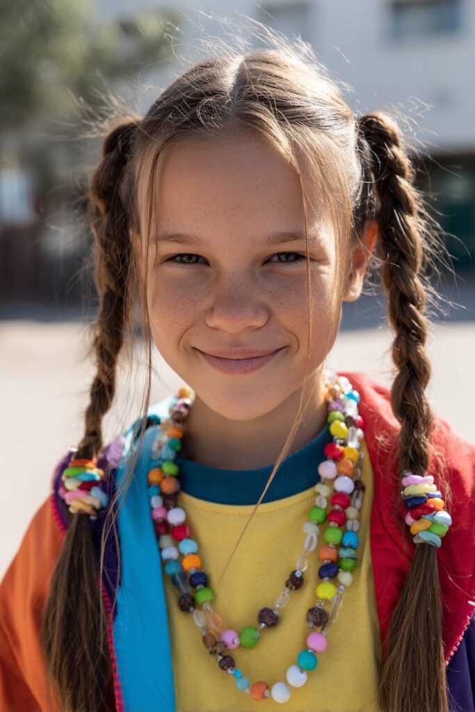2 braided ponytails for kids beads