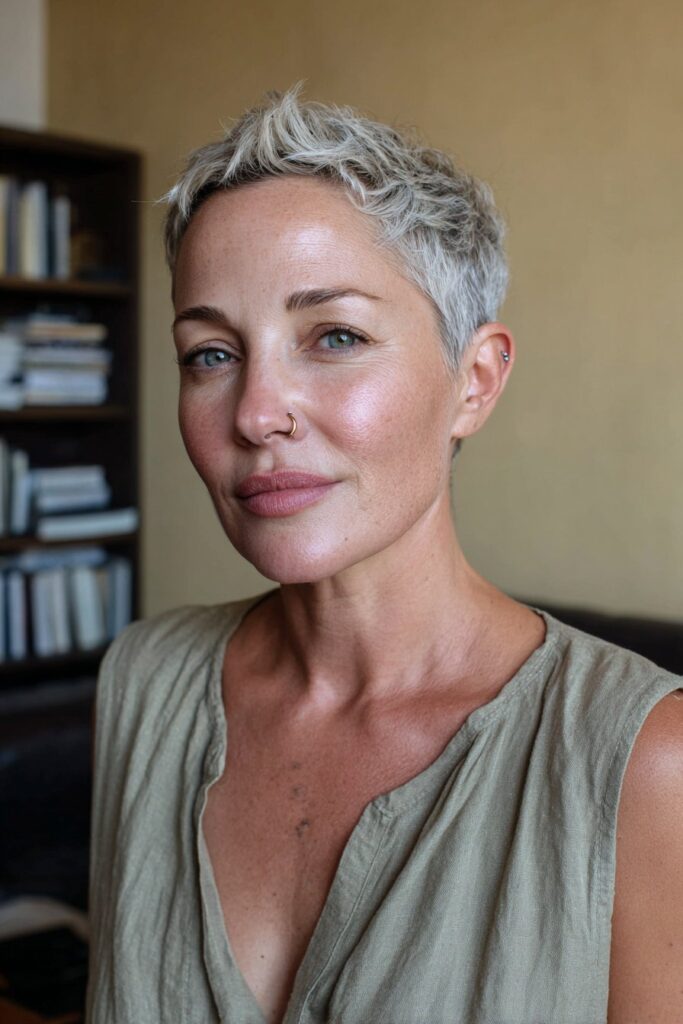 Asymmetrical pixie for women over 50