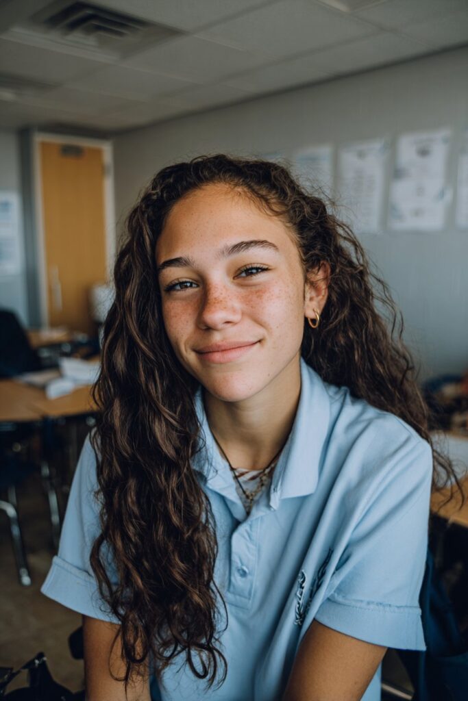 Beachy waves hairstyle for school with relaxed textured movement