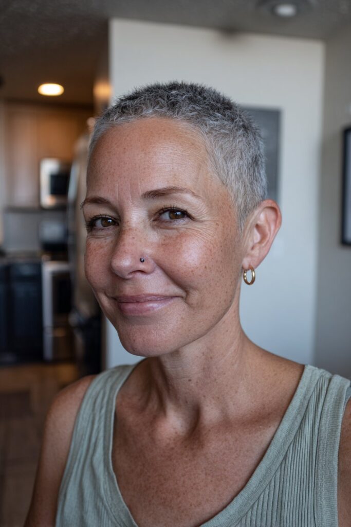 12 Choppy Hairstyles for Older Women (Effortlessly Youthful) 7 Older woman with trendy bixie cut