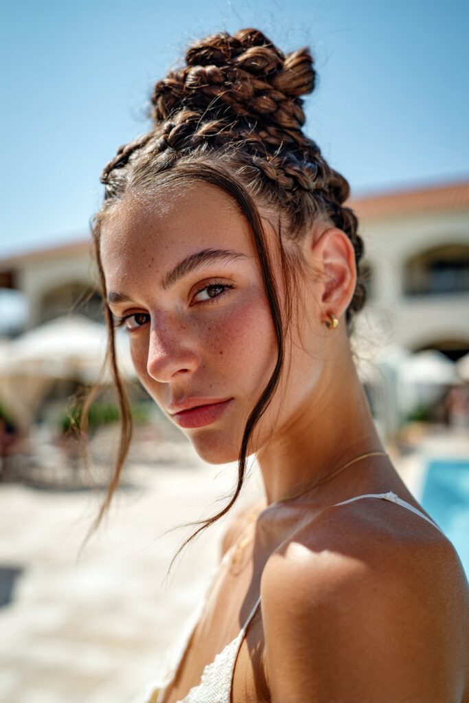 Pool party hairstyles braided bun