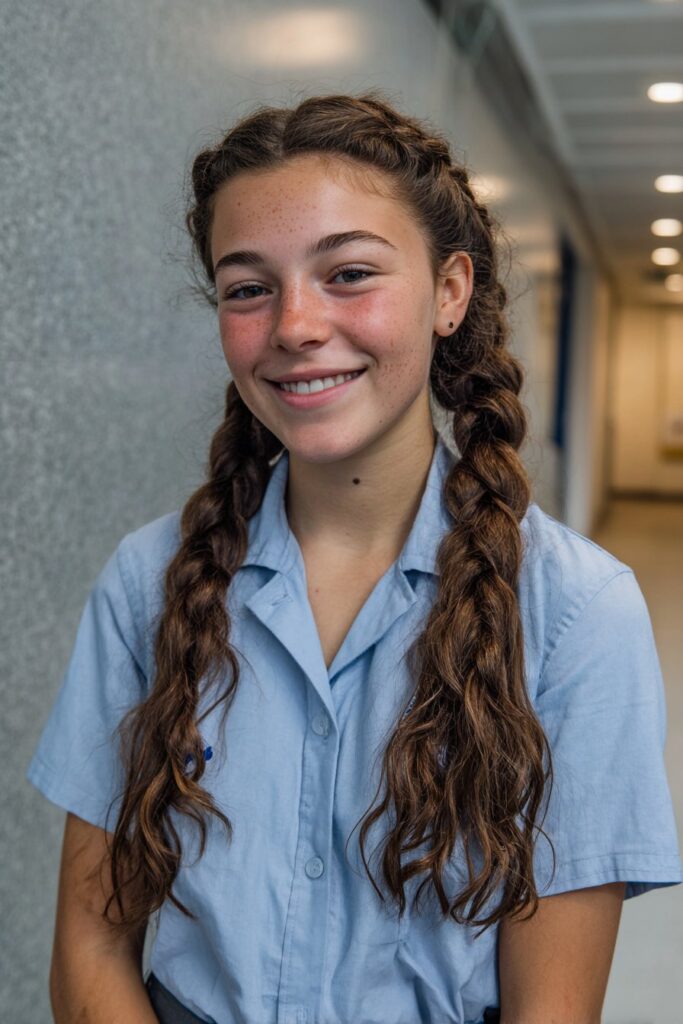 Braided crown hairstyle for thick hair with a romantic and polished finish