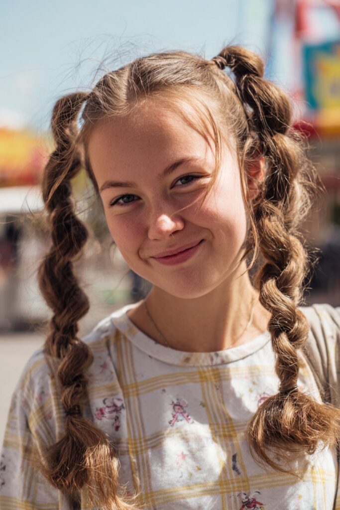 2 braided ponytails for kids bubble braids
