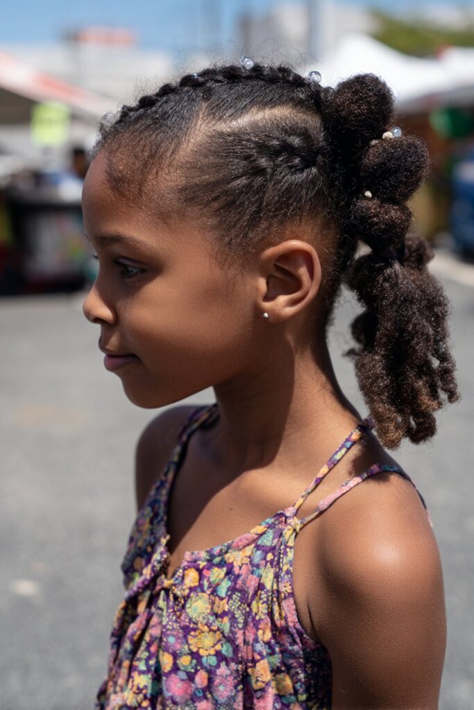 Kid braided ponytail bubble braid beads