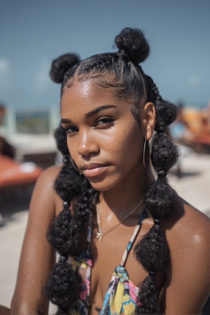 Pool party hairstyles bubble braids