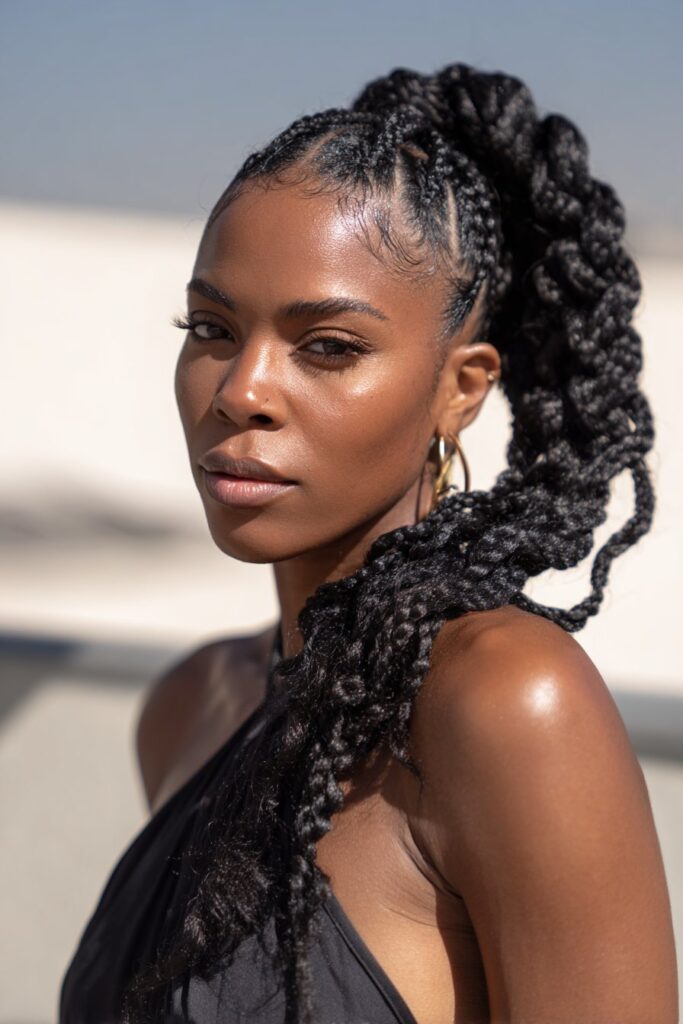 Swoop braided ponytail butterfly braid