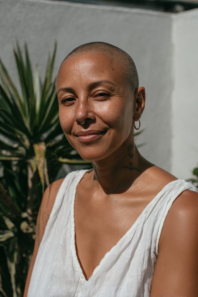 Buzz cut hairstyle for Black women over 50 with a bold low-maintenance look
