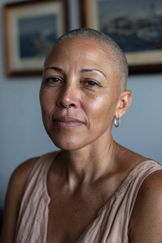 Caesar cut for Black women over 50 with short even length and defined texture