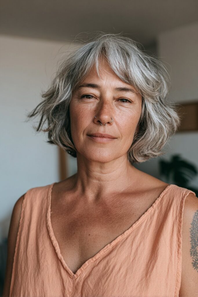 12 Choppy Hairstyles for Older Women (Effortlessly Youthful) 12 Older woman with choppy bangs hairstyle