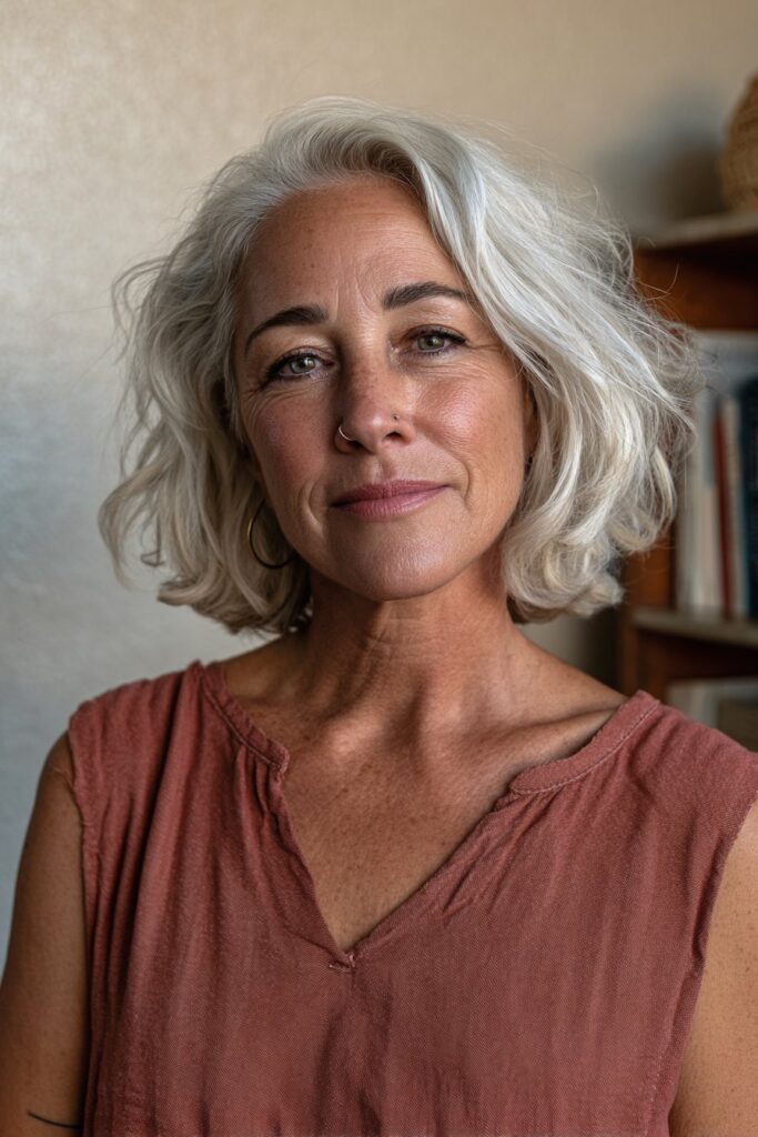 12 Choppy Hairstyles for Older Women (Effortlessly Youthful) 4 Older woman with textured choppy lob