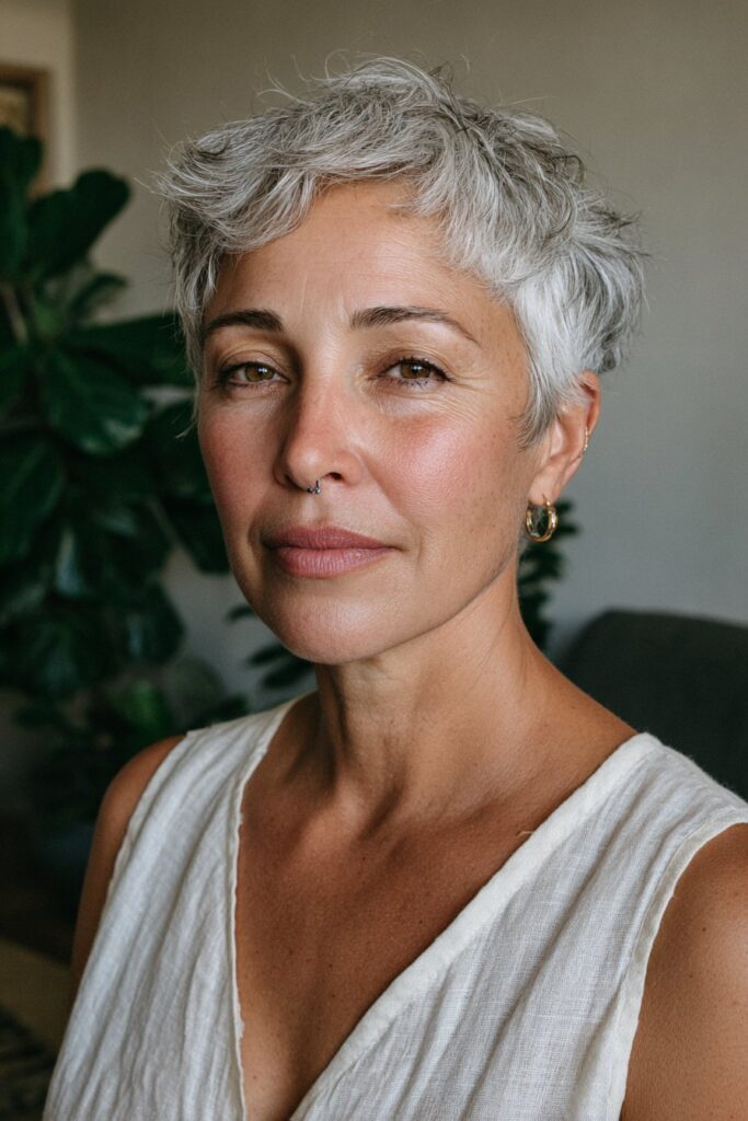 Edgy choppy pixie for women over 50