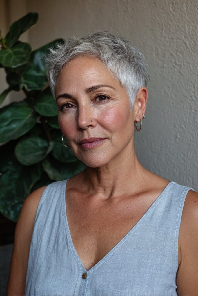 12 Choppy Hairstyles for Older Women (Effortlessly Youthful) 1 Older woman with choppy pixie cut