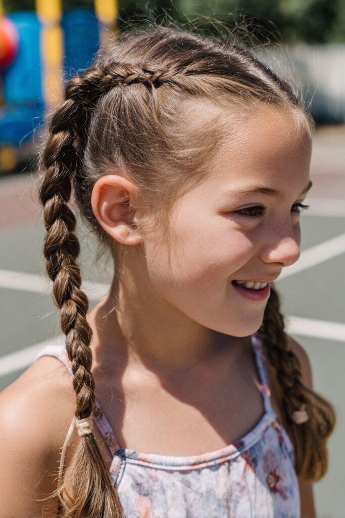 2 braided ponytails for kids double Dutch braids