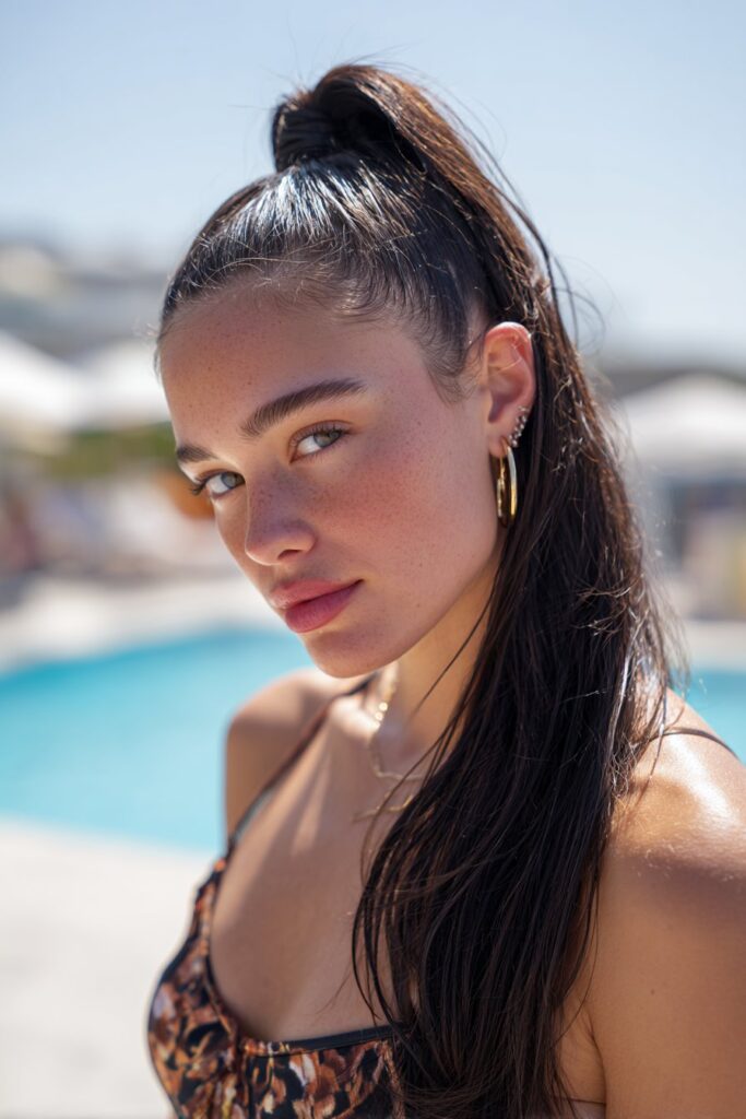 Pool party hairstyles high ponytail