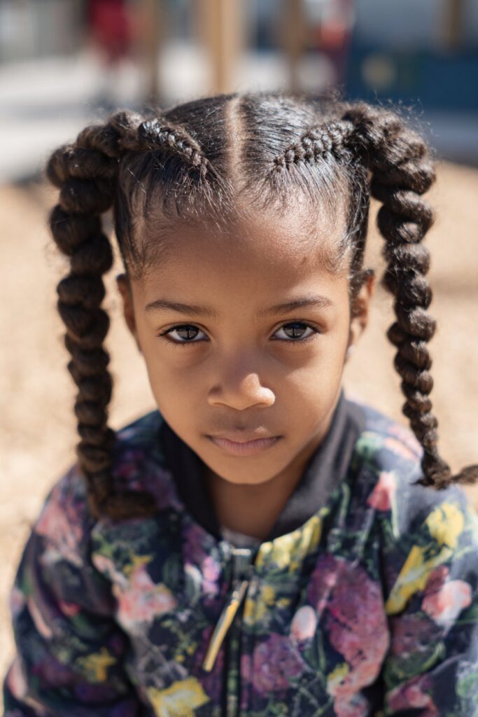 2 braided ponytails for kids cornrow braids