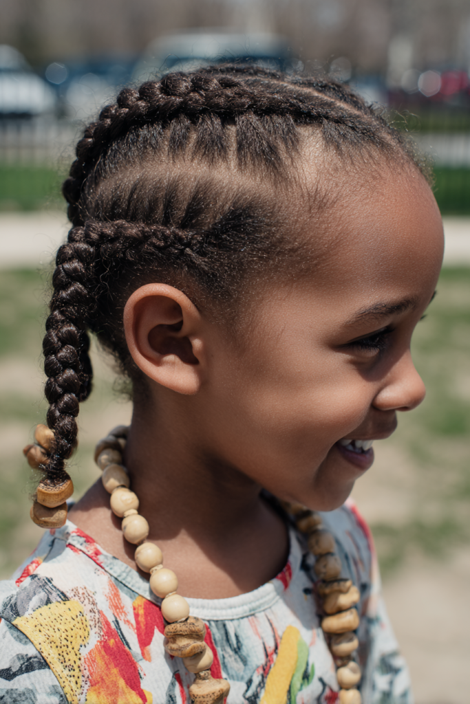 Kid braided ponytail criss cross cornrows