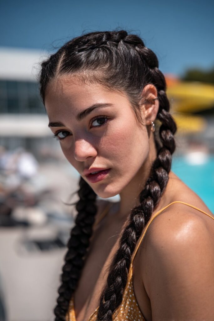 Pool party hairstyles double French braids