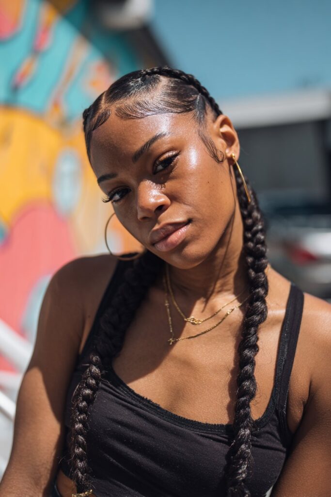 Swoop braided ponytail double swoop pigtails