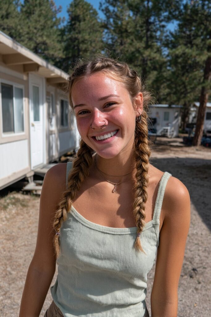 Summer camp hairstyles Dutch braid