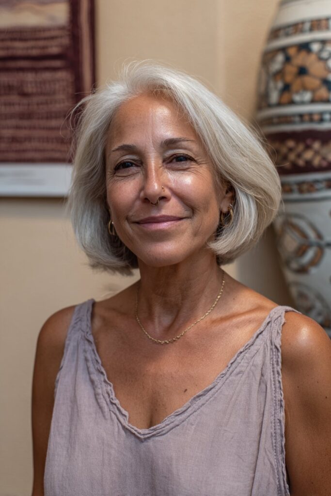 12 Choppy Hairstyles for Older Women (Effortlessly Youthful) 6 Older woman with feathered bob hairstyle