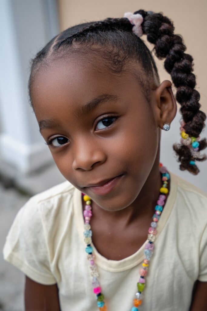 Kid braided ponytail feed in braids