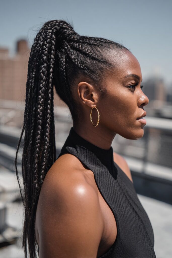 Swoop braided ponytail feed in braids