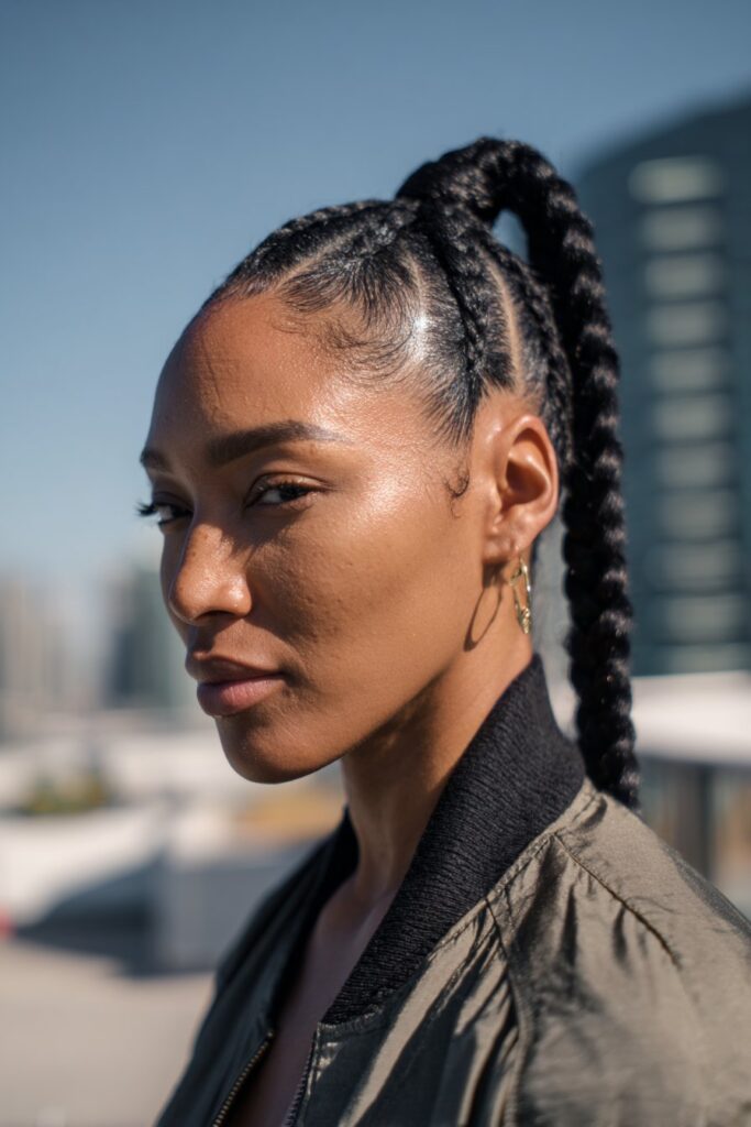 Braided ponytail hairstyles feed in cornrows
