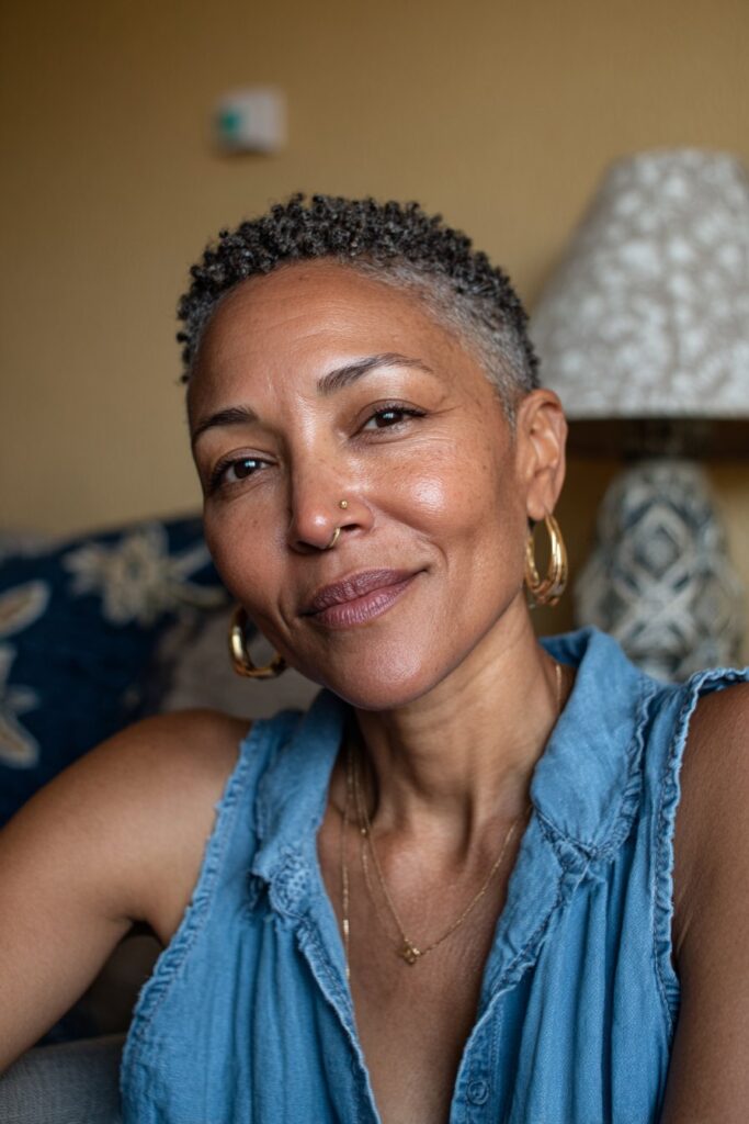 Finger coils hairstyle for Black women over 50 with defined curls and natural shine