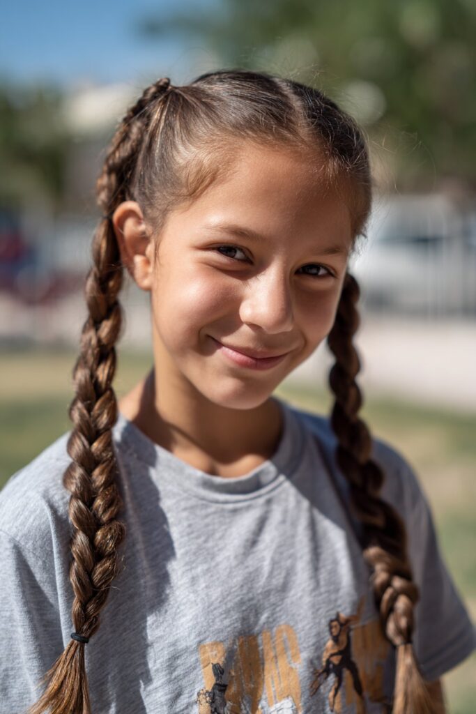 2 braided ponytails for kids French braids