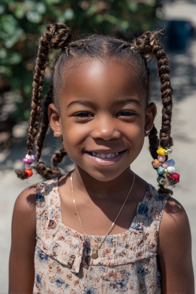 Kid braided ponytail half up beaded style