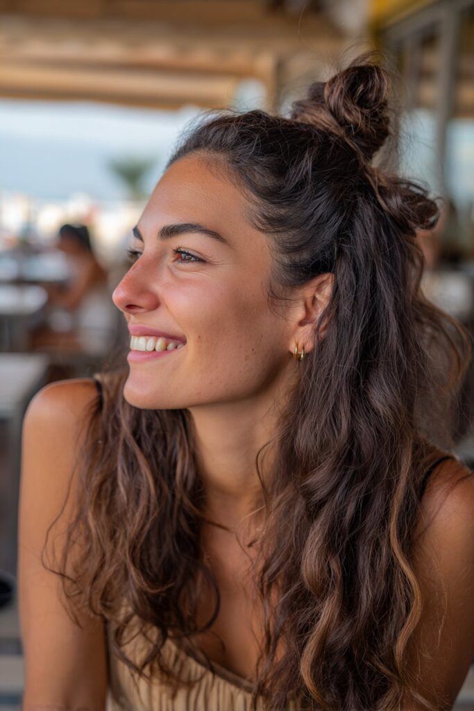 Lake hairstyles half up twisted bun