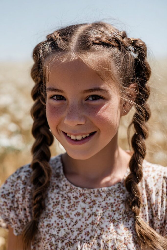 2 braided ponytails for kids halo braids
