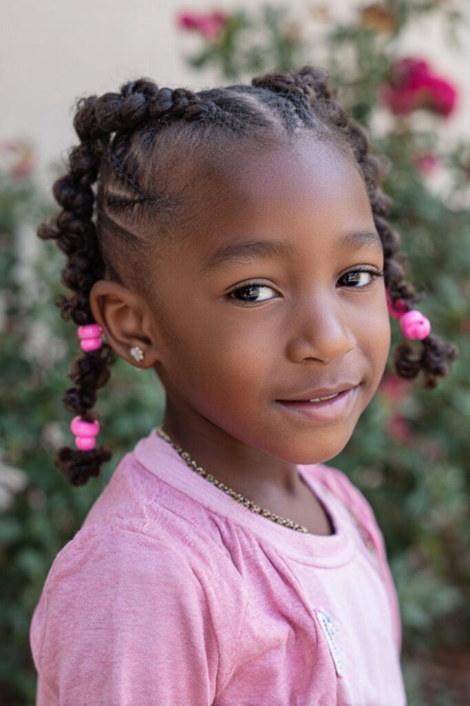 Kid braided ponytail heart pattern braids