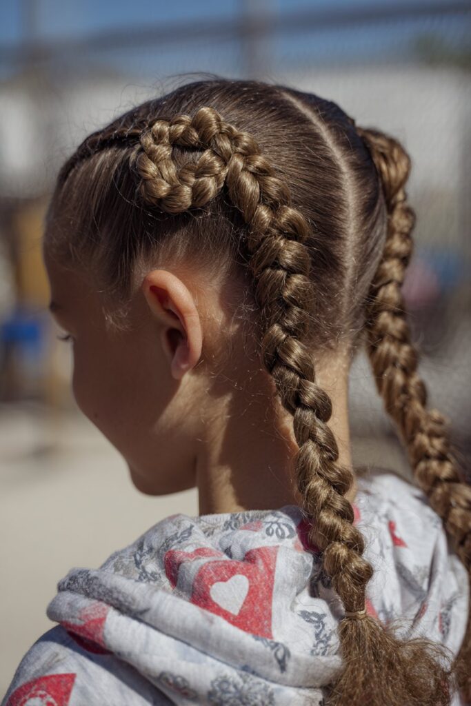 2 braided ponytails for kids heart shaped braids