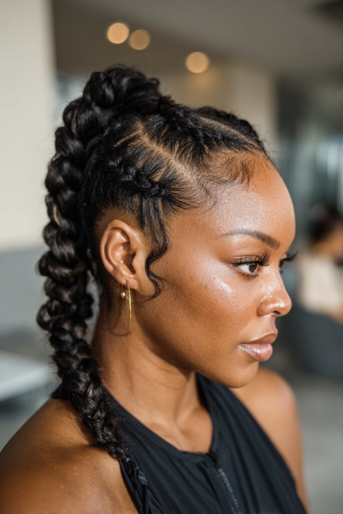 Braided ponytail hairstyles heart shaped knotless braids