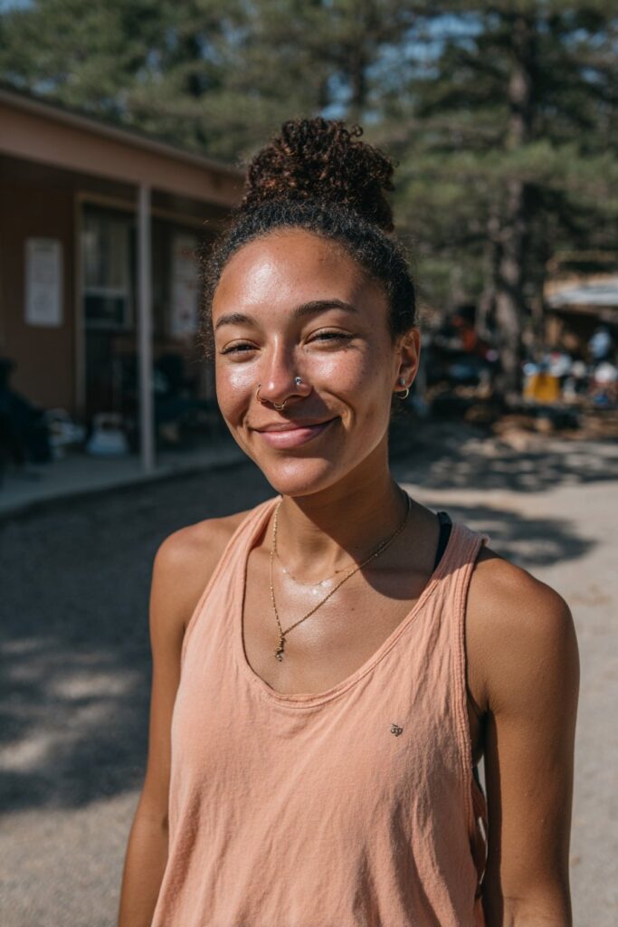 Camp hairstyles black women high bun