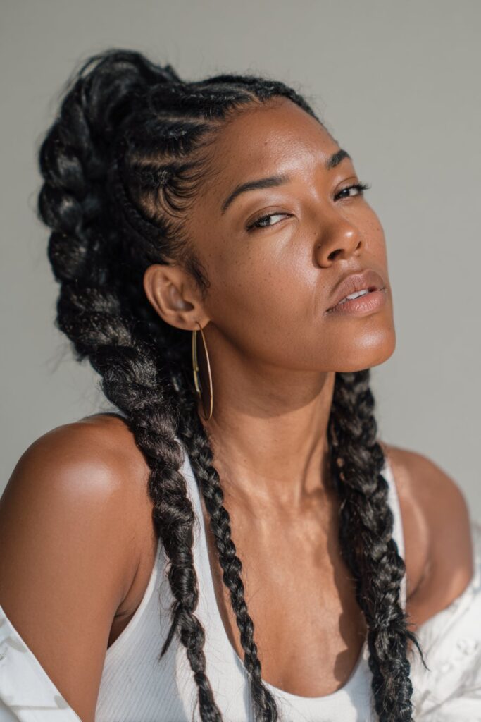 Swoop braided ponytail knotless braids