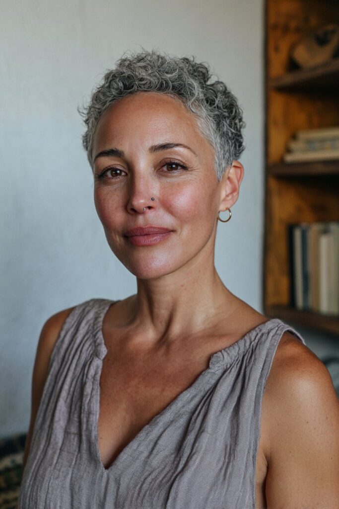 Pixie crop hairstyle for women over 50