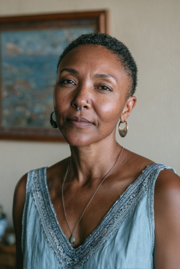 Short pixie haircut for Black women over 50 with a chic and modern appearance