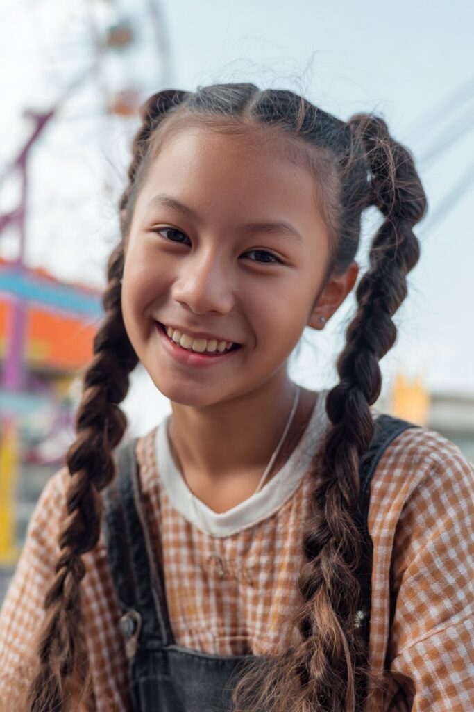 2 braided ponytails for kids pull through braids