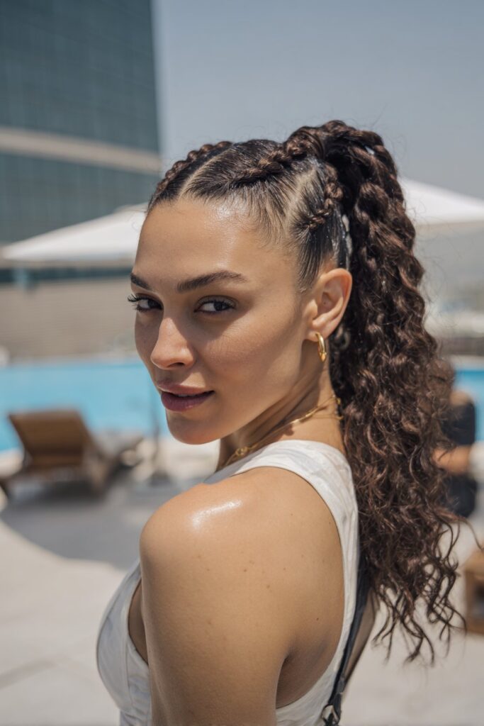 Pool party hairstyles rope twist ponytail