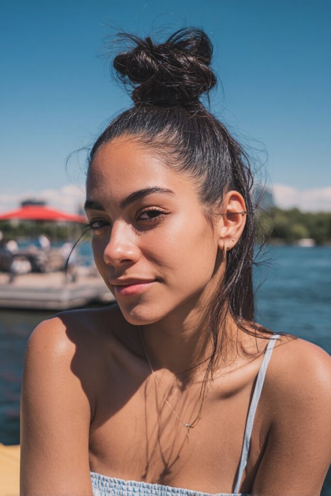 Lake hairstyles sleek high bun