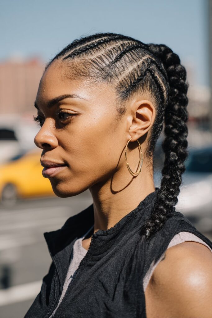Swoop braided ponytail cornrow braids